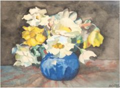 Deistler "Stilleben mit blauer Vase", Aquarell, sign. u.r. und dat. 1939, 22x27,5 cm, im Passeparto