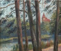 Draewing, Peter Paul (1876 Schwaan-1940 Eisenach) "Am Waldsee", Öl/Malkarton, sign. u.l., 26x31 cm,