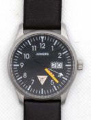 Armbanduhr "Junkers", Fliegeruhr, Quarz, Edelstahl, schwarzes Ziffernblatt mit arabischen Zahlen, Z