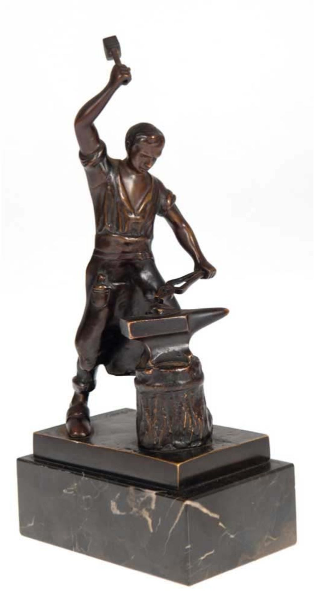 Schmidt-Felling, Julius (ca. 1835-1920) "Schmied am Amboss stehend", Bronze, braun patiniert, signi