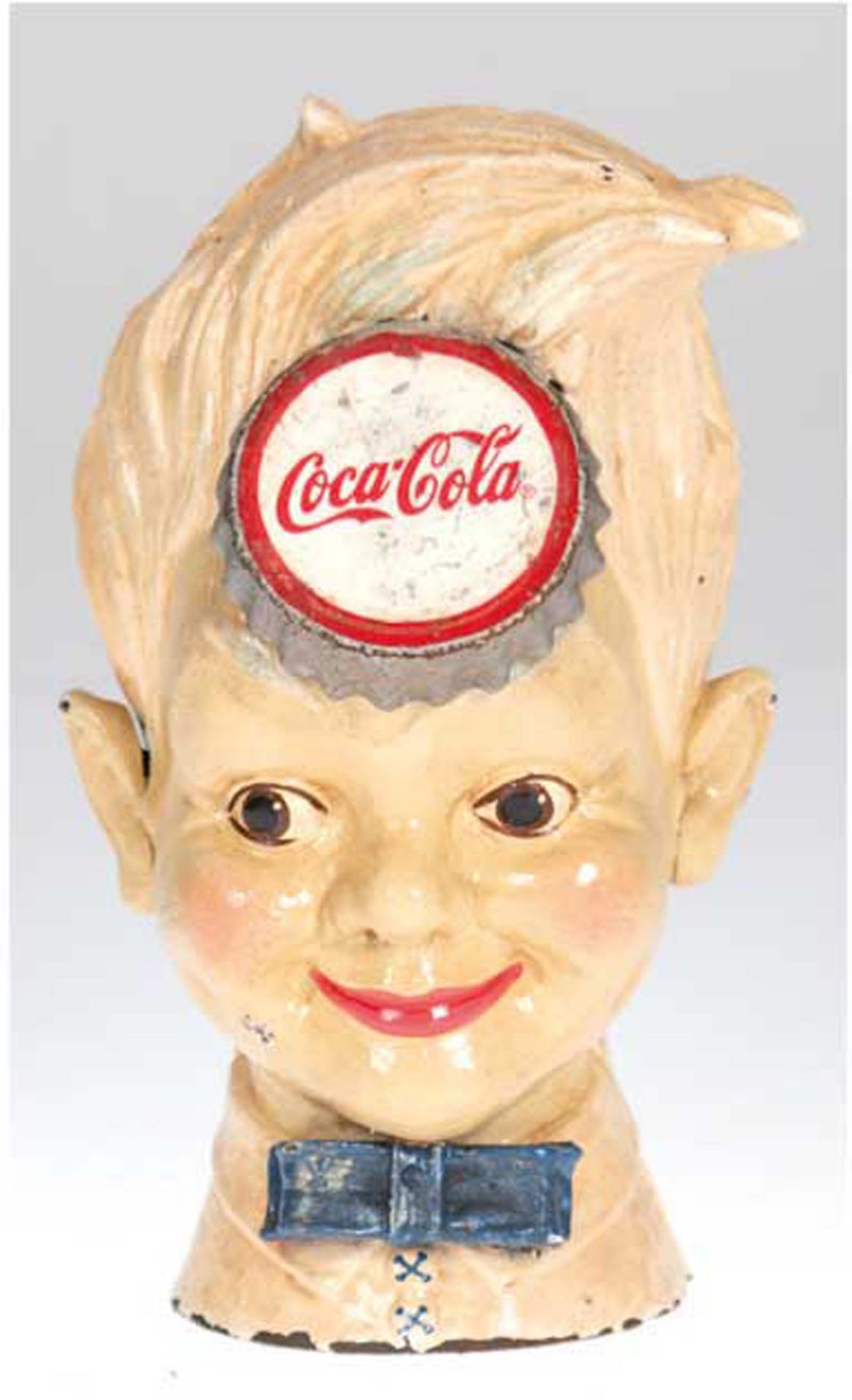 Spardose "Coca Cola Sprite Boy", 40/ 50er Jahre, Guseisen, polychrome Bemalung, Gebrauchspuren, H.