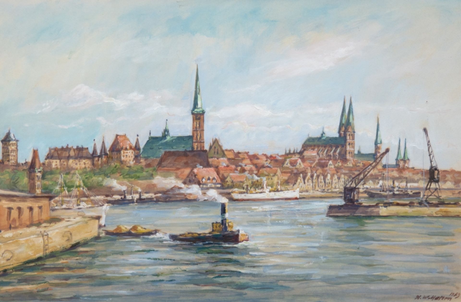 Matern, Hans Werner (1906 Rostock -1996 Lübeck "Lübecker Hafen", Gouache, signiert und datiert 1959