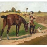 Schrötter, Alfred von (1856 Wien-1935 Graz) "Abgesessener Kavalier an einer Weggabelung neben sein