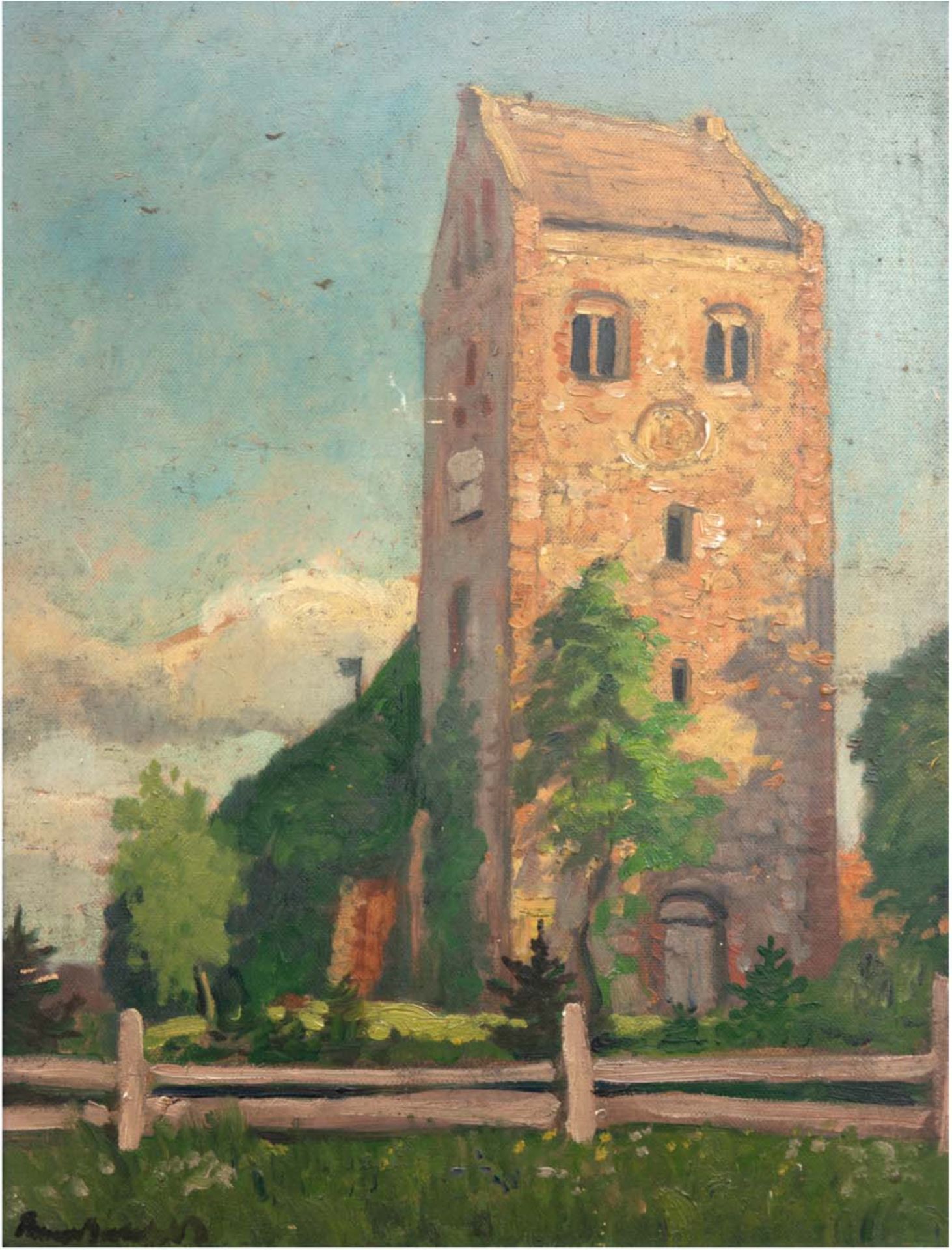 Bielefeldt, Bruno (1879 Blumenau, Ostpreußen-1973 Berlin) "Dorfkirche", Öl/Mp., sign. u.l., 34,5x26