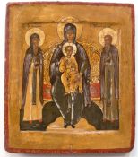 Ikone "Gottesmutter von Kiew", mit 2 Mönchsheiligen Anthonij und Feodosij, Anf. 18. Jh., Eitempra/