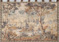 Wandbehang/Gobelin, in flämischer Art, Landschaftsdekor mit Fluß und Schloß  in Braun- und Grautöne