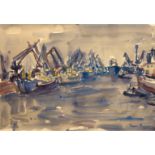 Beyer, Tom (1907 Münster/Westfalen-1981 Stralsund) "Rostock - Überseehafen V", Aquarell, signiert u