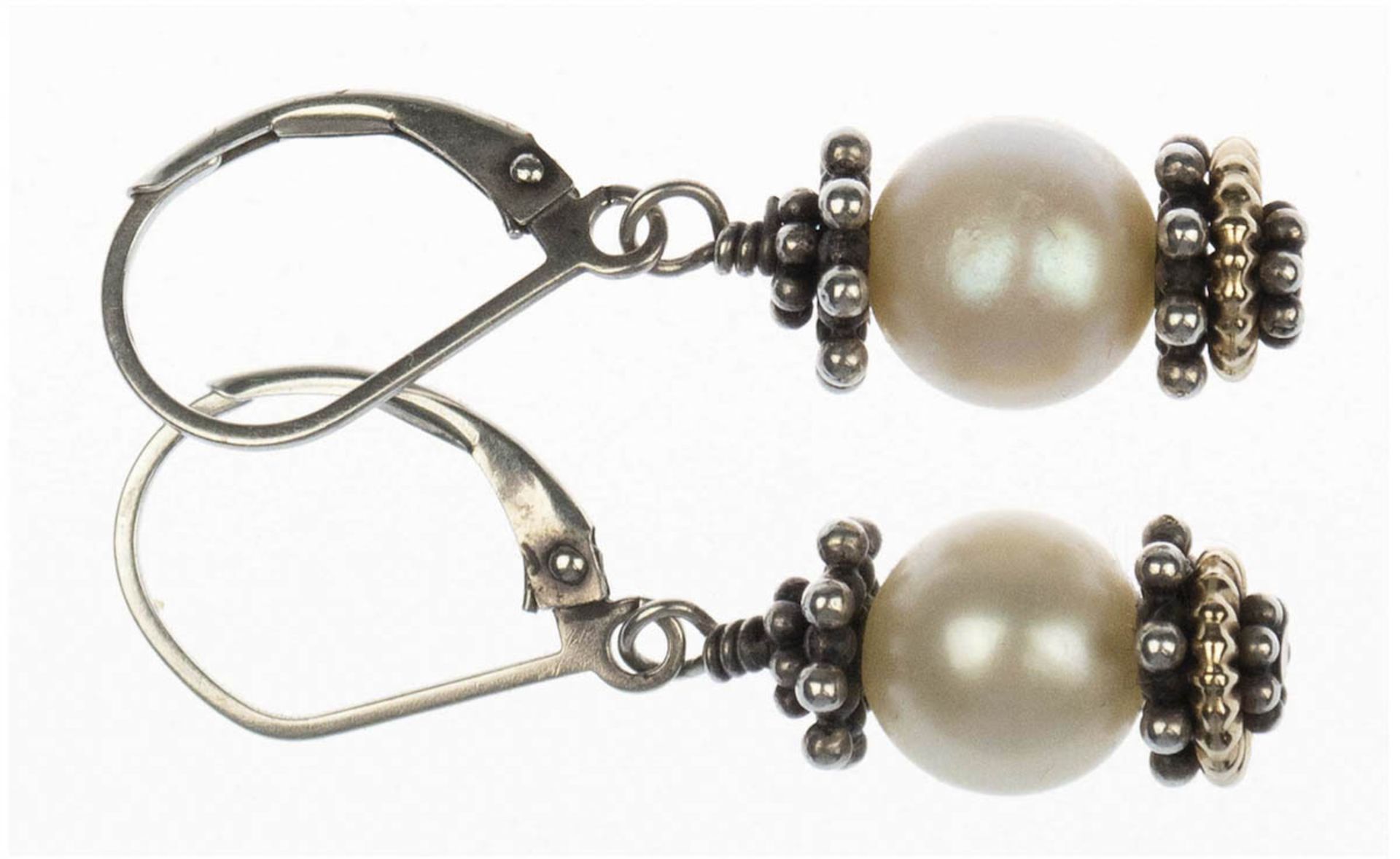Ohrringe mit Perle, 925er Silber z.T. vergoldet, Ges.-L. 3,5 cm