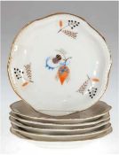 6 Art-Deco-Konfektteller "Hildegard Kronach-Bavaria", Rosenthal, kleiner Chip, unterseitig gemarkt,