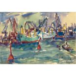 Beyer, Tom (1907 Münster/Westfalen-1981 Stralsund) "Rostock - Überseehafen I", Aquarell, signiert u