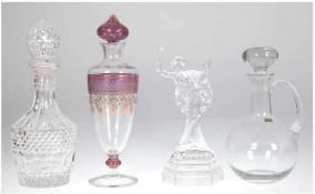 3 Karaffen und Figur "Ballerina", Royal Crystal Rock Glas, Italien, H. 27 cm, Karaffen farbloses Gl