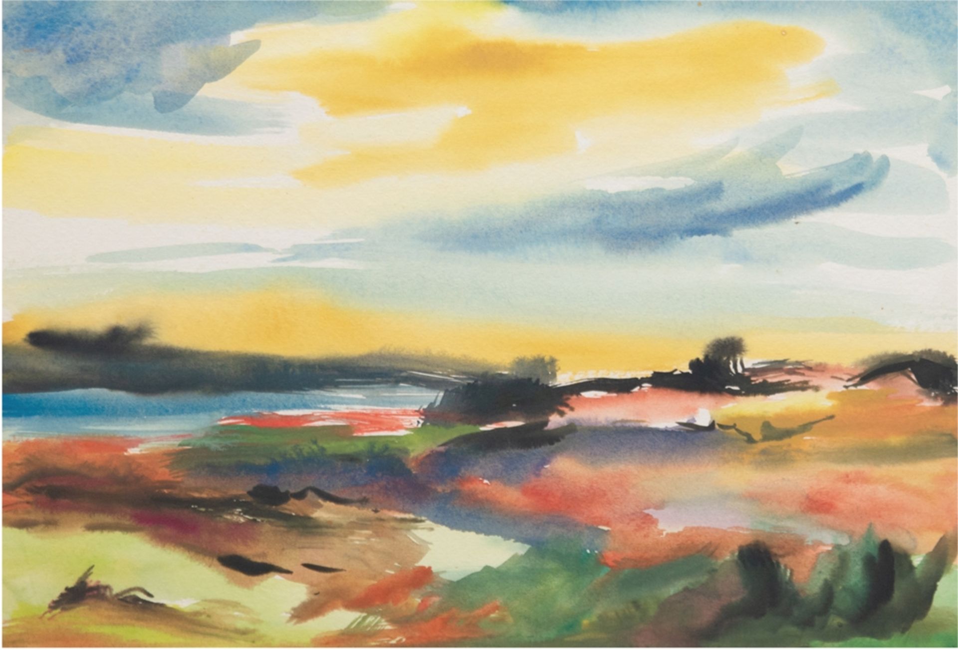 Malskat, Lothar (1912 Königsberg-1988 Lübeck) "Flußlandschaft", Aquarell, unsigniert, 28,5x38,5 cm,