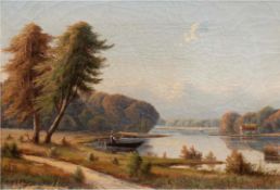 Jensen, Carl Milton (1855 Slagelse-1928 bei Aarhus) "Angler am See", Öl/ Lw., craqueliert, sign. u.