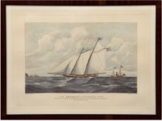 "Schoner America 1851", nach Augustus Butler, Aquatintaradierung, 39,5x52,5 cm, hinter Glas im Rahm