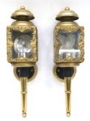 Paar alte Kutscherlampen, Messing, 3-seitig verglast, seitlich mit Sternschliff, elektrifiziert, H.