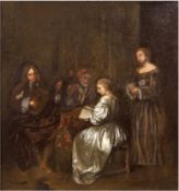 "Hausmusik" in der Art von Jacob Ochtervelt (1634-1672), Öl/Lw., doupliert, unsign., rückseitig bez