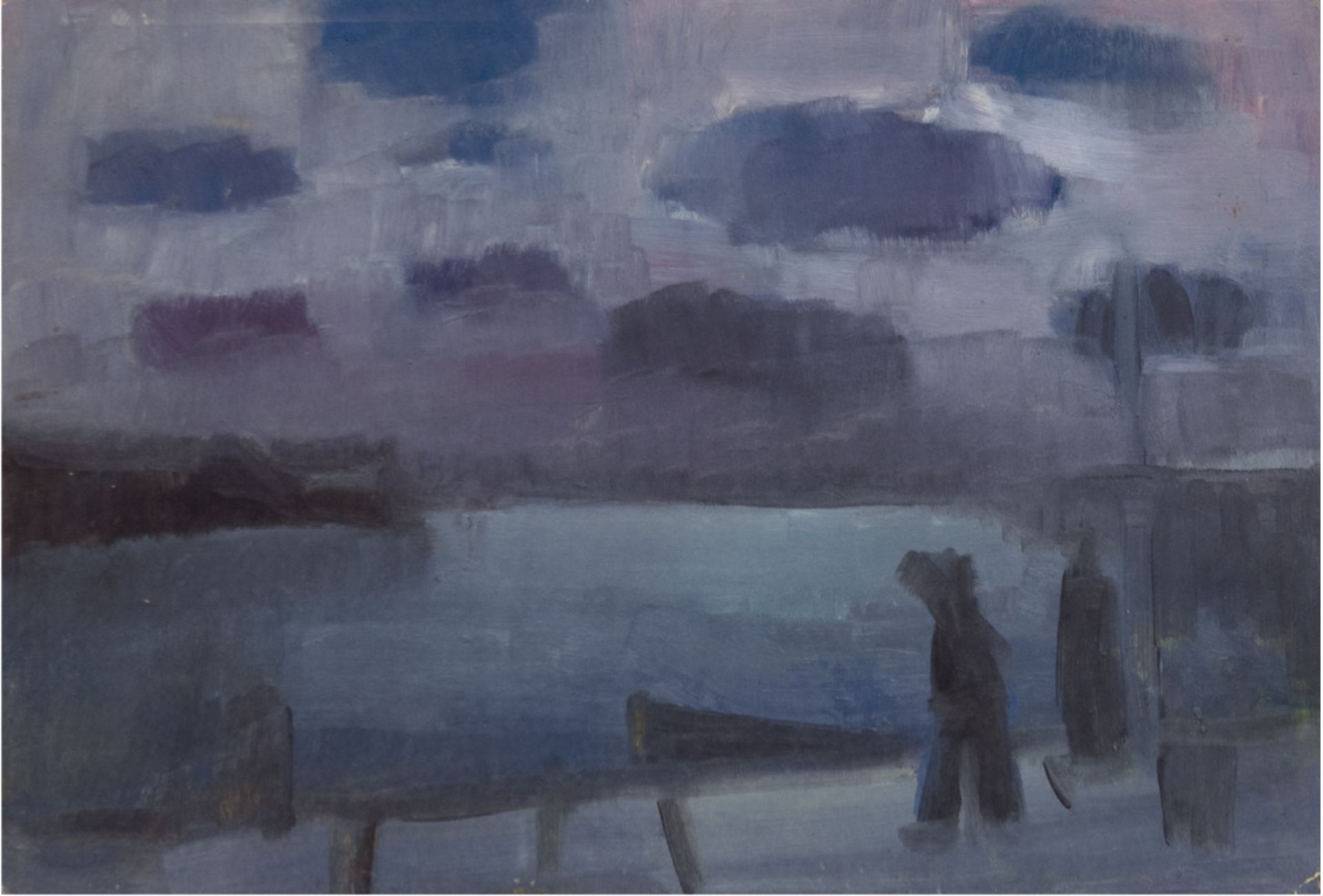 Palinkas, Heiner (1913-2000) "Regenwetter mit Personenstaffage", Öl/Mp., unsign., rückseitig WVZ-Nr