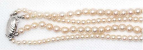 Perlenkette, J. Köhle, Pforzheim, 2-reihig im Verlauf, Perlen-Dm. 3,5-8 mm, 925er Silberschließe, L