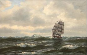 Bille, Sten (1890-1953, Dänischer Marinemaler) "Seestück mit 3-Mast-Segler und kleinem Boot", Öl/ L
