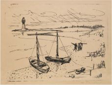Fleischer, Hans "Zwei Boote am Strand", Litho, handsign. u.r., 4/7 Exemplaren, im Passepartout, 36x