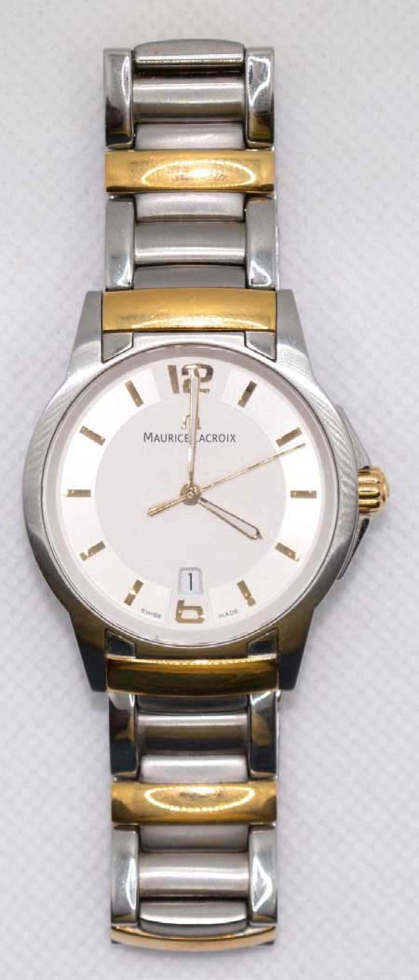 Armbanduhr "Maurice Lacroix", Quarzwerk, Edelstahl, partiell vergoldet, phosphoreszierende Zeiger,