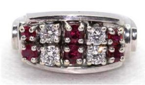 Ring, 585er WG, besetzt mit 4 Brillanten von zus. ca. 0,48 ct. und 6 Rubinen, ges. 9,28 g, RG 54