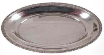 Schale, Alvin, 925er Silber, punziert, 217 g, ovale Form mit floraler Reliefkante, 2,5x28,5x16 cm