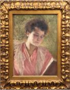 Porträtmaler "Junge Frau beim lesen", Öl/Lw., (an den Rändern besch.), unsign., 37,5x29 cm, Rahmen