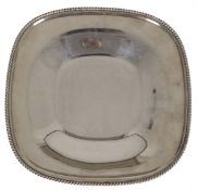 Große Schale, Wilkens, 835er Silber, punziert, 785 g, quadratische Form mit Kordelrand, 4x31x31 cm