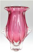 Murano-Vase, farblos mit rosafarbenen Innenüberfang, H. 26 cm