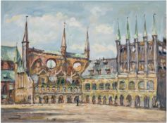 Maler des 20. Jh. "Das Rathaus zu Lübeck", Öl/Lw., unsigniert, 34x44 cm, Rahmen