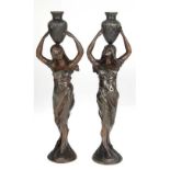 Fugere, H. (1872 Saint-Mandé-1944 Paris), 2 Jugendstil-Figuren "Wasserträgerin", Metallguß, H. 40 c