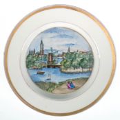 KPM-Ansichtenteller "Hamburg von der Aussen Alster gesehen - um 1861", Goldränder (berieben), Dm. 2