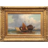 Jacobs, Jacob A. (1812-1879) "Schiffe im Hafen", Öl/Lw./Platte, sign. u.r., 27x42,5 cm, Originalrah