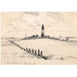 Rusche, Albert Moritz (1888 Zeddenick-1969 Magdeburg) "Leuchtturm Neuland", Grafik, in der Platte m