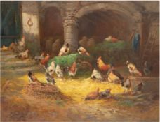 Devillers, Paul (Franz. Maler des 19./20. Jh.) "Hühner und Schafstall", Öl/ Lw., sign u.l., 51x61 c