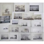 Konvolut von 18 alten Reproduktionen und Fotos von maritimen Gemälden u.a von Anton Melbye, div. G