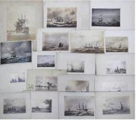 Konvolut von 18 alten Reproduktionen und Fotos  von maritimen Gemälden u.a von Anton Melbye, div. G
