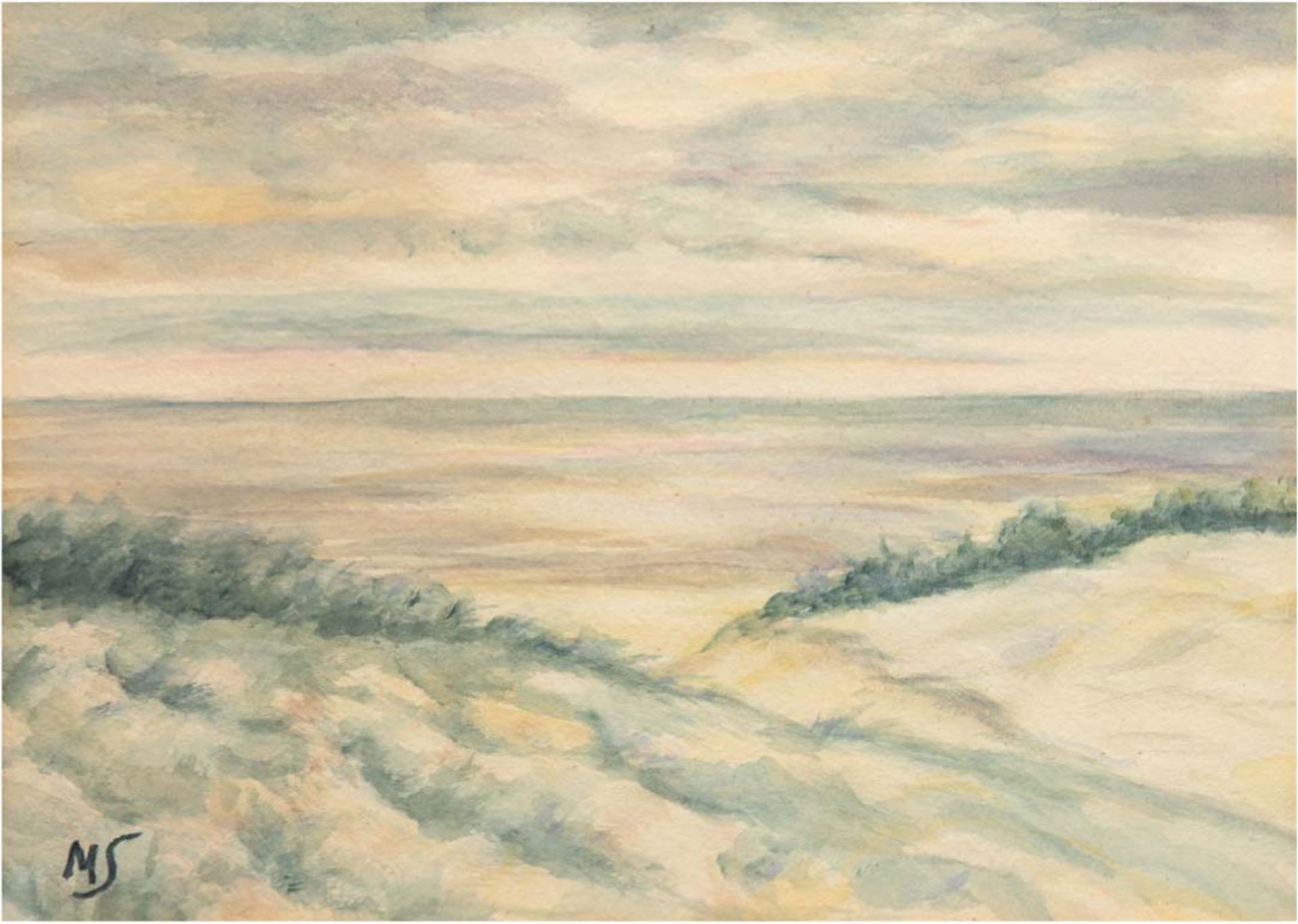 Monogrammist MS "Norddeutsche Dünenlandschaft", Aquarell, monogr. u.l., 34x43 cm, im Passepartout h