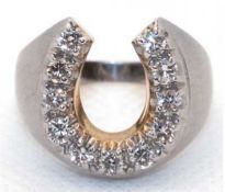 Ring, „Hufeisen“, 585er WG / GG, mattiert,  8,1 g, Brillanten ca. 0,65 ct.,RG 57, Innendurchmesser 