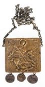 Koptische, Reiseikone, Anf. 19. Jh., Heiliger Georg und Heiliger Panteleimon, Ikone mit 3 alten Mün