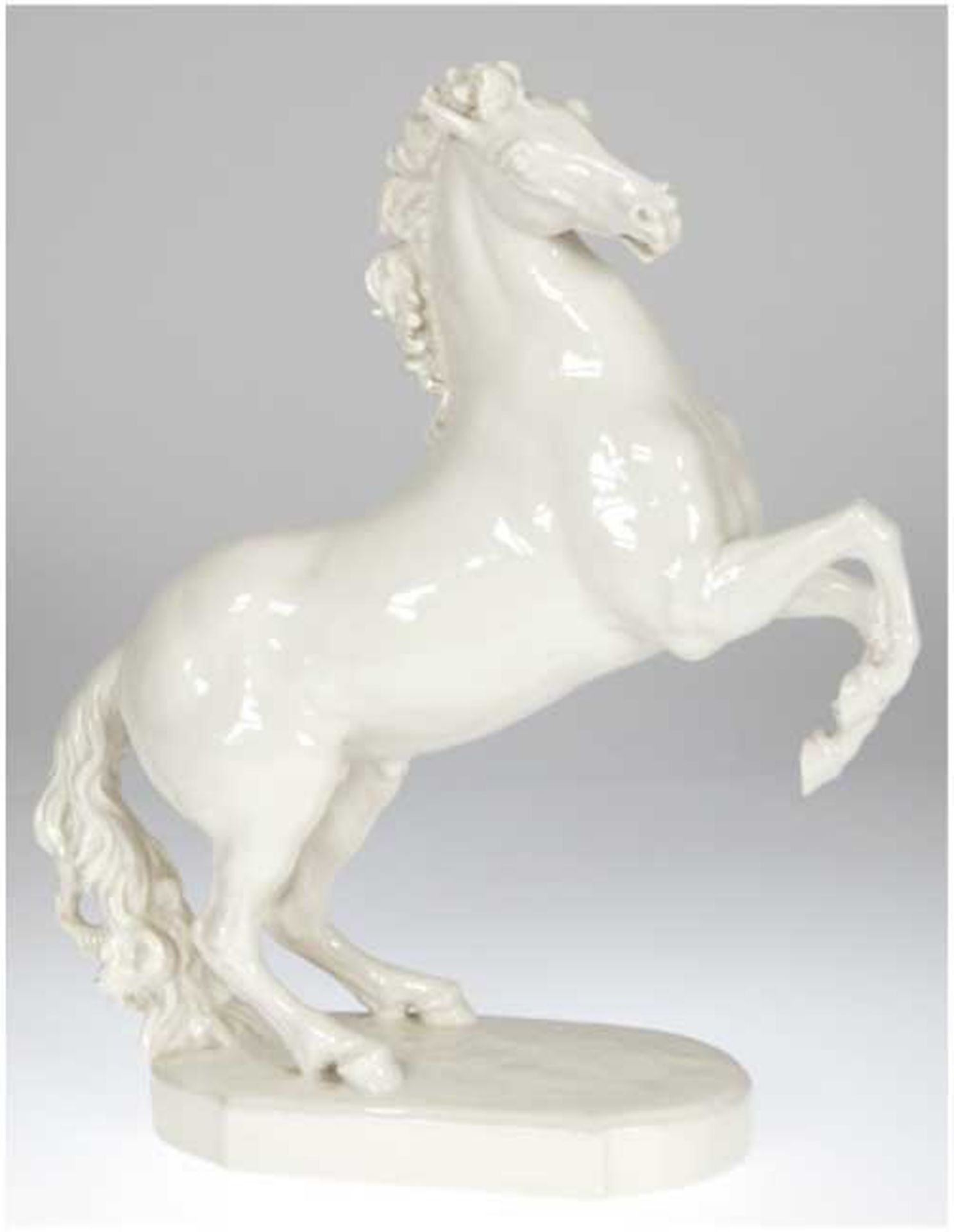 Porzellanfigur "Steigengendes Pferd", Lorenz Hutschenreuther, Kunstabteilung, US Zone, weiß, Entw. 