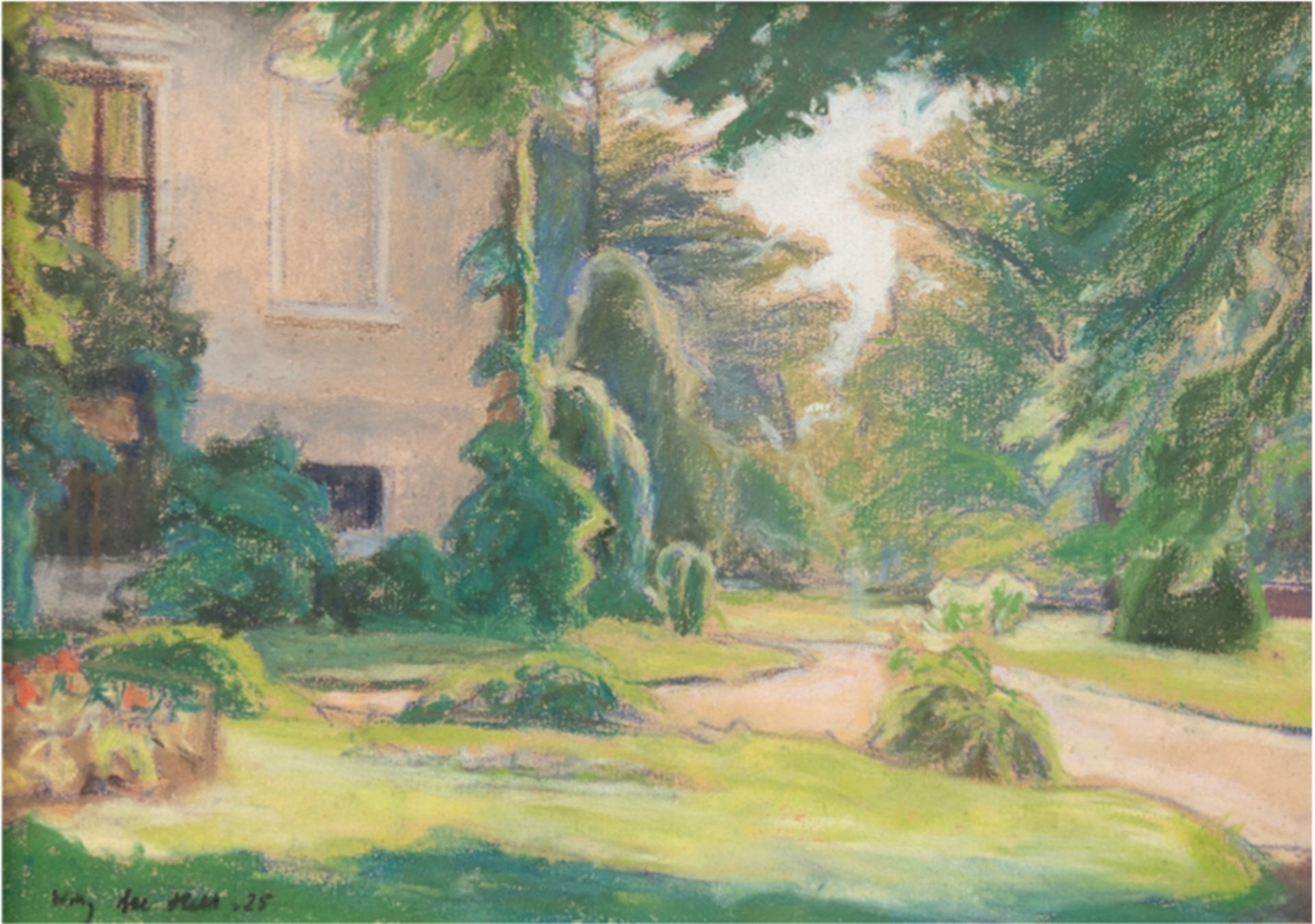 Ter Hell, Willy (1883-1947) "Parklandschaft", Pastell, signiert und datiert '25, 24x33 cm, hinter G