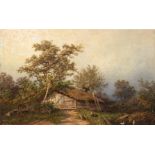 Martens, Theodor (1822 Wismar-1884 Portici, Italien) "Landschaft mit Hütte", Öl/Platte, sign und da