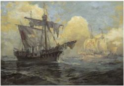 Marinemaler des 19./20. Jh. "Nach der Seeschlacht- Segelschiffe auf hoher See", Öl/Lw., unleserlich