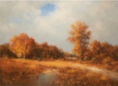 Rahn, Detlef (1943-) "Herbstlandschaft", Öl/Lw., sign. u.l., 40x50 cm, Rahmen