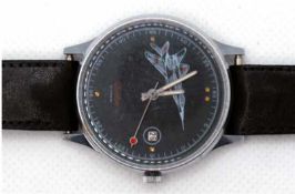 Armbanduhr "Slawa", SU 1980er Jahre, mechanisches Werk mit Kronenaufzug, Edelstahlgehüse, schwarzes