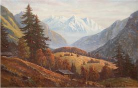 Werner, Theodor "Herbstliche Gebirgslandschaft, im Hintergrund Alpengipfel" - Frühwerk, Öl/Lw., sig