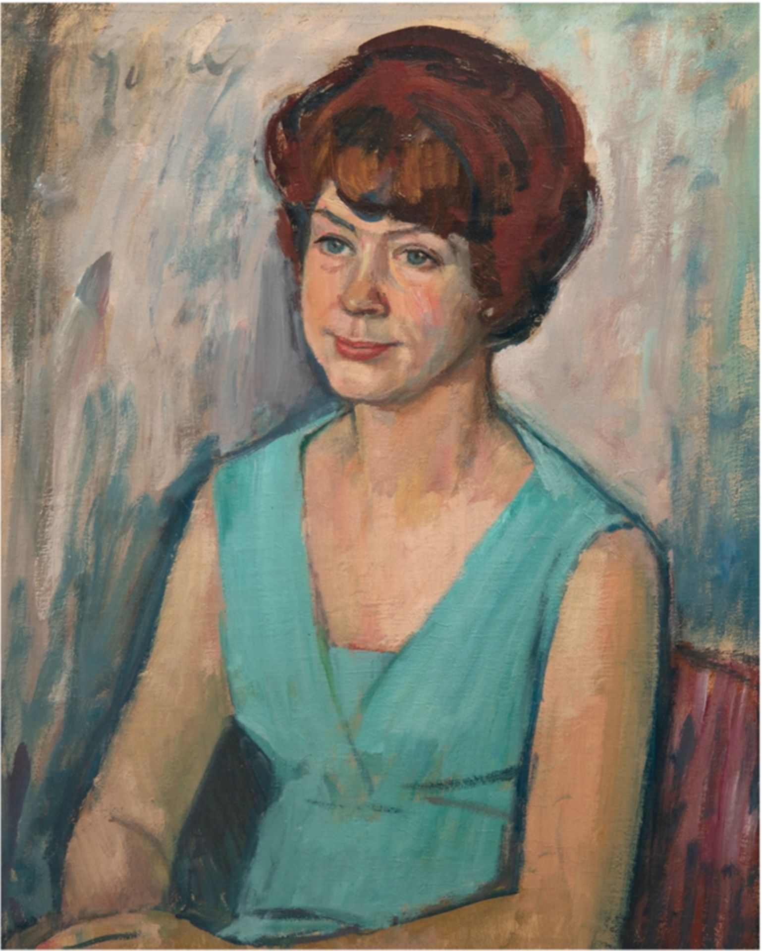 Jorn? (Leipziger Schule) "Porträt einer sitzenden Frau" um 1960, Öl/Lw., sign. o.l., 72x58 cm, Rahm