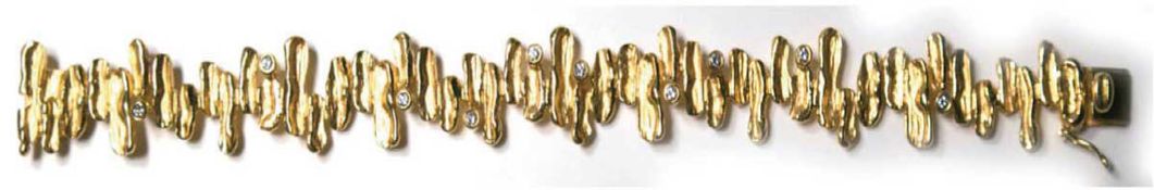 Armband in der Art Lapponia, 585er GG, ca. 30 g, besetzt mit 10 Brillanten in Zargenfassung, abstra